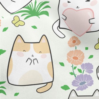 Cute Cat In The Flower Garden Micro Fleece