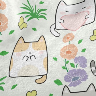 Cute Cat In The Flower Garden Minky