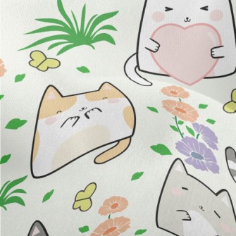 Cute Cat In The Flower Garden Lightweight Performance Linen