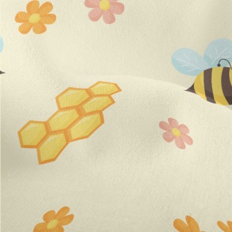 Cute Bees And Honeycomb Flower Lightweight Performance Linen