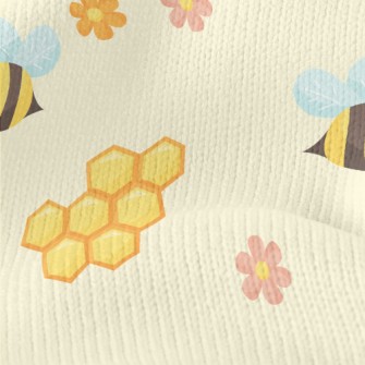 Cute Bees And Honeycomb Flower Stretch Jersey