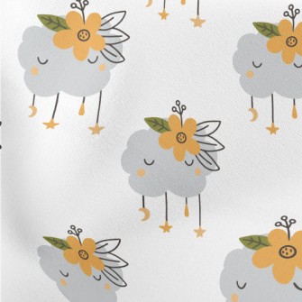 Clouds Wearing Orange Flowers Lightweight Cotton Poplin