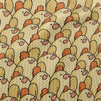 Cute Hand Drawn Chickens Birdseye Piqué