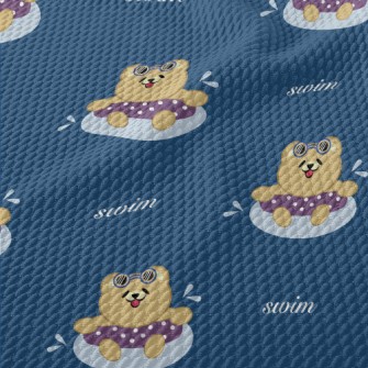 Cute Little Bear Loves Swimmin Birdseye Piqué