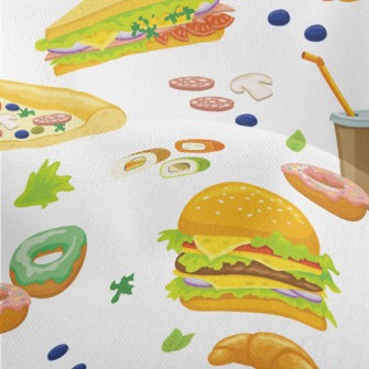 Hand Drawn Delicious Fast Food Lightweight Performance Linen