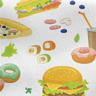 Hand Drawn Delicious Fast Food Jersey Backed Fleece