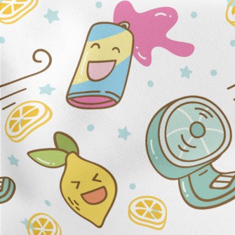 Summer Themed Graffiti Lightweight Cotton Poplin