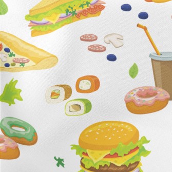 Hand Drawn Delicious Fast Food Lightweight Cotton Poplin