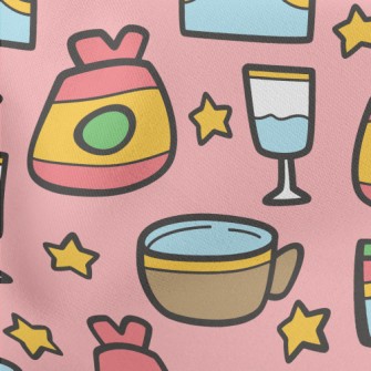 Cartoon Hand Drawn Cup Lightweight Cotton Poplin