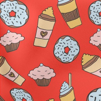 Hand Drawn Coffee Afternoon Te Lightweight Cotton Poplin