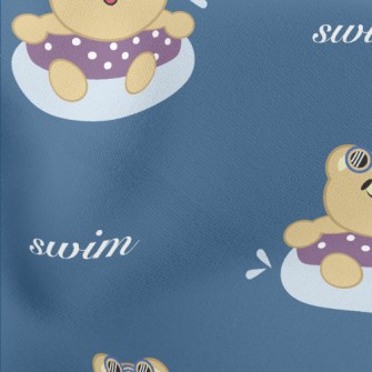 Cute Little Bear Loves Swimmin Lightweight Cotton Poplin