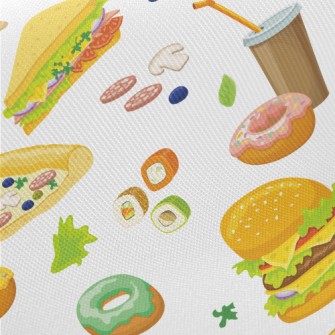 Hand Drawn Delicious Fast Food Midweight Cotton Poplin