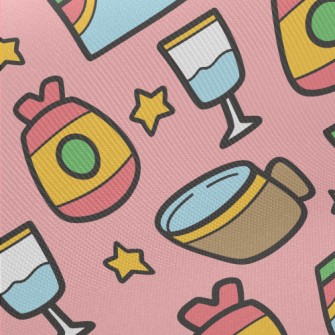 Cartoon Hand Drawn Cup Midweight Cotton Poplin