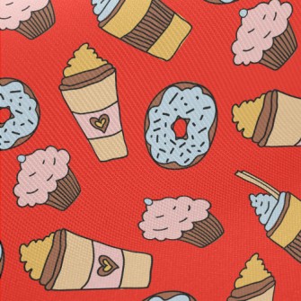 Hand Drawn Coffee Afternoon Te Midweight Cotton Poplin