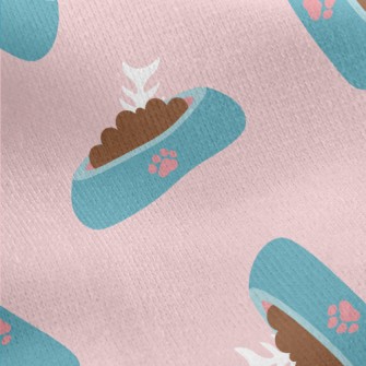 Cartoon Cat Food Bowl Jersey Backed Fleece