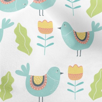 Bluebird And Flowers Micro Fleece