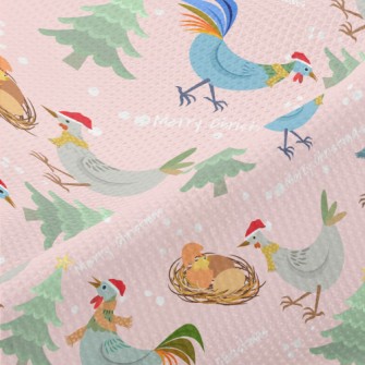 Chickens Celebrating Christmas Piqué