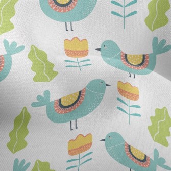 Bluebird And Flowers Lightweight Performance Linen