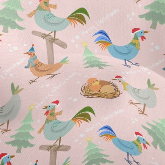 Chickens Celebrating Christmas Lightweight Performance Linen