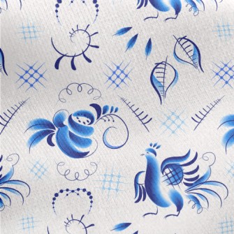 Blue Bird And Rose Jersey Backed Fleece