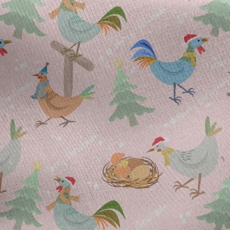 Chickens Celebrating Christmas Jersey Backed Fleece
