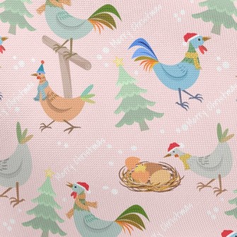 Chickens Celebrating Christmas Pongee