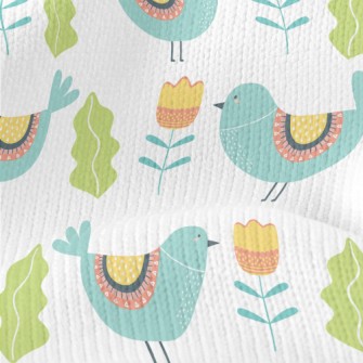 Bluebird And Flowers Stretch Jersey