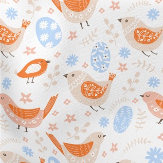 Easter Eggs And Patterned Bird Lightweight Cotton Poplin