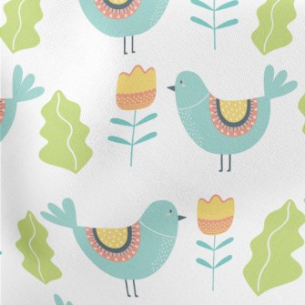 Bluebird And Flowers Lightweight Cotton Poplin