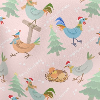 Chickens Celebrating Christmas Lightweight Cotton Poplin