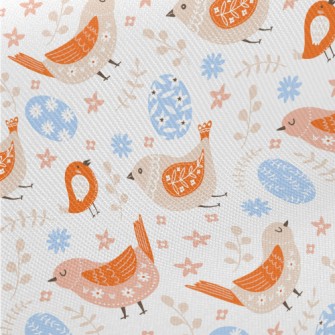 Easter Eggs And Patterned Bird Midweight Cotton Poplin
