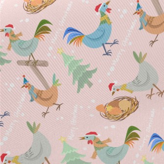 Chickens Celebrating Christmas Midweight Cotton Poplin