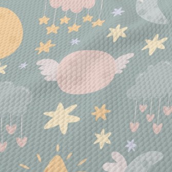 Cute Stars Moon Clouds Birdseye Piqué