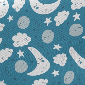 White Clouds Stars And Moon Twill