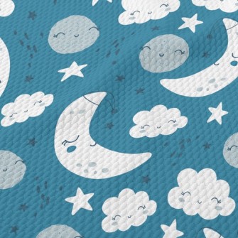White Clouds Stars And Moon Birdseye Piqué