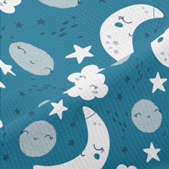 White Clouds Stars And Moon Piqué