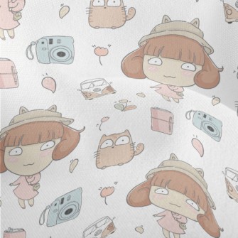 Cat And Girl Go On A Trip Lightweight Performance Linen