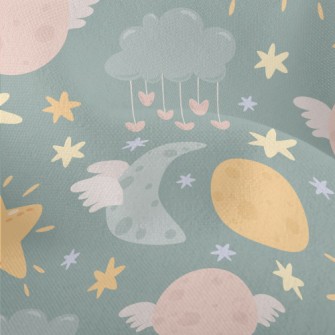 Cute Stars Moon Clouds Lightweight Performance Linen