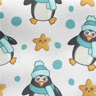 Blue Winter Penguin Jersey Backed Fleece