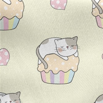 Cat On Cupcake Jersey Backed Fleece