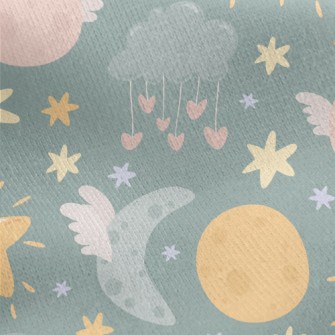 Cute Stars Moon Clouds Jersey Backed Fleece