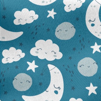 White Clouds Stars And Moon Jersey Backed Fleece