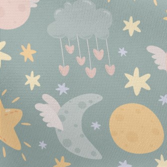 Cute Stars Moon Clouds Pongee