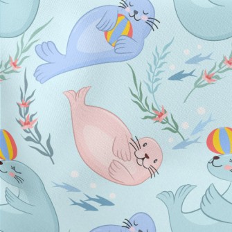 Seals Who Love To Play Ball Lightweight Cotton Poplin