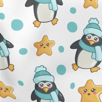 Blue Winter Penguin Lightweight Cotton Poplin