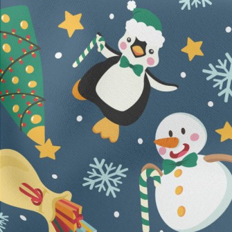 Christmas Snowman And Penguin Lightweight Cotton Poplin