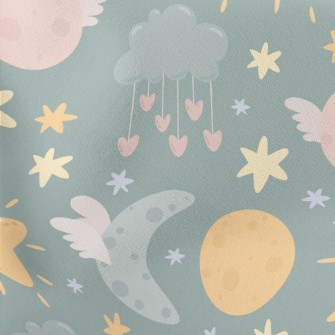 Cute Stars Moon Clouds Lightweight Cotton Poplin