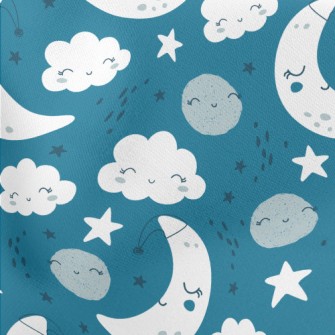 White Clouds Stars And Moon Lightweight Cotton Poplin