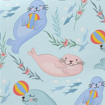 Seals Who Love To Play Ball Midweight Cotton Poplin
