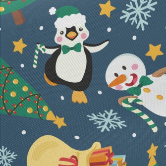 Christmas Snowman And Penguin Midweight Cotton Poplin